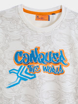 Boys White Casual Slim Fit Printed Full Sleeves Sweatshirt