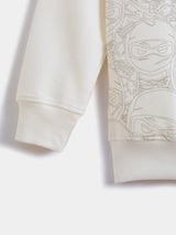 Boys White Casual Slim Fit Printed Full Sleeves Sweatshirt