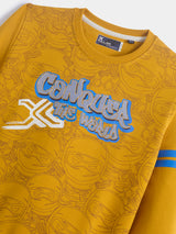 Boys Yellow Casual Slim Fit Printed Full Sleeves Sweatshirt