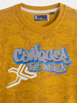 Boys Yellow Casual Slim Fit Printed Full Sleeves Sweatshirt