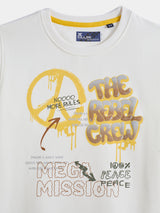 Boys White Casual Slim Fit Printed Full Sleeves Tshirt