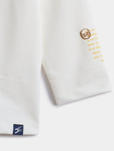 Boys White Casual Slim Fit Printed Full Sleeves Tshirt
