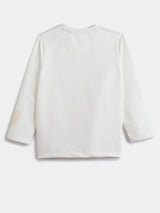 Boys White Casual Slim Fit Printed Full Sleeves Tshirt