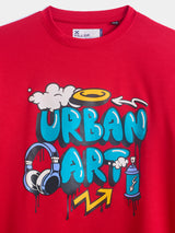 Boys Red Casual Slim Fit Printed Full Sleeves Tshirt