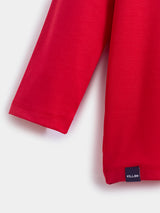 Boys Red Casual Slim Fit Printed Full Sleeves Tshirt