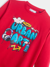 Boys Red Casual Slim Fit Printed Full Sleeves Tshirt