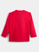 Boys Red Casual Slim Fit Printed Full Sleeves Tshirt