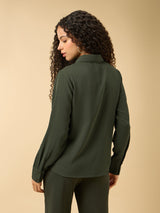 Women's Green Casual Solid Full Sleeves Shirt