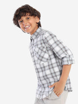 Boys Grey Casual Printed Regular Fit Full Sleeves Shirt