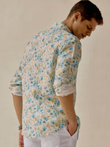 Men's Blue Casual Regular Fit Printed Full Sleeves Shirt