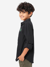 Boys Black Casual Solid Regular Fit Full Sleeves Shirt