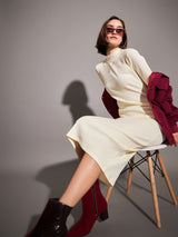 Women's Off-White Rib High Neck Maxi Dress