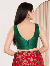 Women's Green Mulbury Silk Padded Back Open Sleeveless Saree Blouse