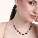 Women's Rose Gold Plated Pear Designer Necklace Set with Blue Crystals