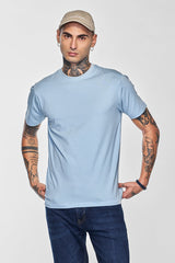 Men's Blue Casual Slim Fit Solid Half Sleeves Tshirt