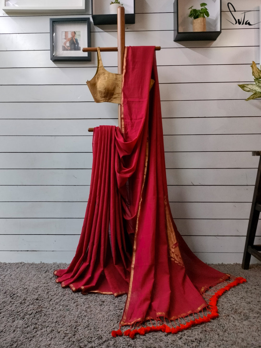 Women's Red Cotton Saree