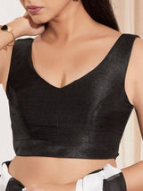 Women's Black Mulbury Silk Padded Back Open Sleeveless Saree Blouse