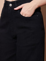 Women's Black Casual Solid Straight Fit Jeans