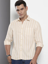 Men's Beige Casual Regular Fit Checked Full Sleeves Shirt