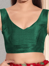 Women's Green Mulbury Silk Padded Back Open Sleeveless Saree Blouse