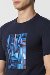 Men's Navy Casual Slim Fit Printed Half Sleeves Tshirt