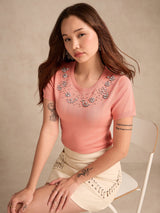 Women's Peach Relaxed Knittedstudded Top