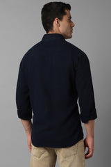 Men's Navy Casual Solid Slim Fit Full Sleeves Shirt