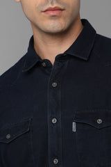 Men's Navy Casual Solid Slim Fit Full Sleeves Shirt