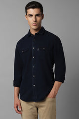 Men's Navy Casual Solid Slim Fit Full Sleeves Shirt