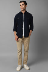 Men's Navy Casual Solid Slim Fit Full Sleeves Shirt
