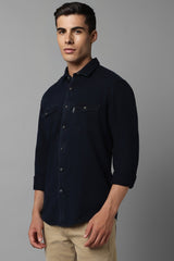 Men's Navy Casual Solid Slim Fit Full Sleeves Shirt