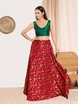 Women's Green Mulbury Silk Padded Back Open Sleeveless Saree Blouse