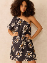 Women's Black One Shoulder Foral Mini Dress
