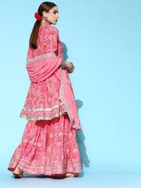Women's Floral Pure Cotton Short Kurti with Sharara