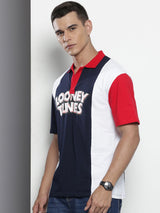 Men's Boxy Looney Tunes Printed Polo Collar Tshirt