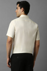Men's Beige Formal Solid Regular Fit Half Sleeves Shirt