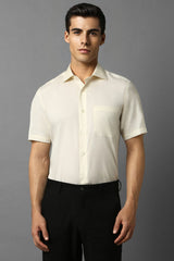 Men's Beige Formal Solid Regular Fit Half Sleeves Shirt