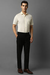 Men's Beige Formal Solid Regular Fit Half Sleeves Shirt