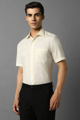 Men's Beige Formal Solid Regular Fit Half Sleeves Shirt