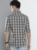 Men's Slim Fit Checkered Full Sleeves Spread Collar Casual Shirt