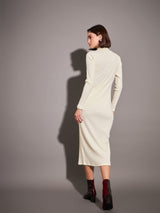 Women's Off-White Rib High Neck Maxi Dress