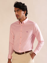 Men's Pink Casual Regular Fit Solid Full Sleeves Shirt