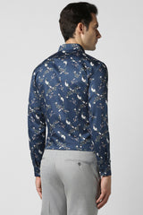 Men's Blue Party Slim Fit Printed Full Sleeves Shirt