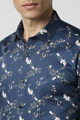 Men's Blue Party Slim Fit Printed Full Sleeves Shirt