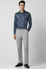 Men's Blue Party Slim Fit Printed Full Sleeves Shirt