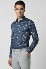 Men's Blue Party Slim Fit Printed Full Sleeves Shirt