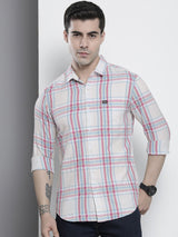 Men's Regular Fit Checkered Full Sleeves Cutaway Collar Casual Shirt