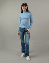 Women's Blue Casual Regular Fit Solid Full Sleeves Tshirt