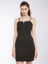 Women's Black Solid Sleeveless Square Neck Mini Bodycon Party Dress