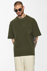 Men's Green Casual Oversized Fit Printed Half Sleeves Tshirt